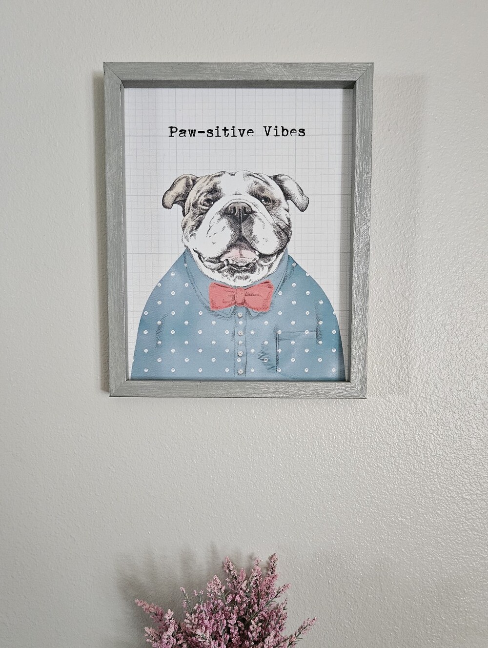 Paw-sitive Vibes Blue & Pink Dog Art Print by